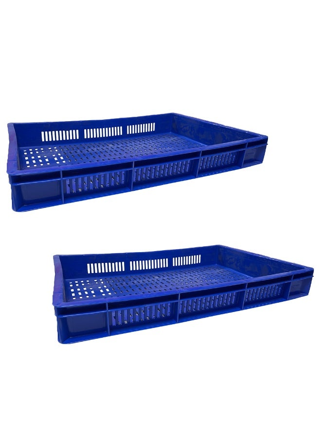 صناعات بلاستيكا ذ.م.م. 2pcs of Plastic Storage Crate 600x400x80mm Stackable Food Grade Ventilated Catering Crate Heavy Duty - Blue - Image 1